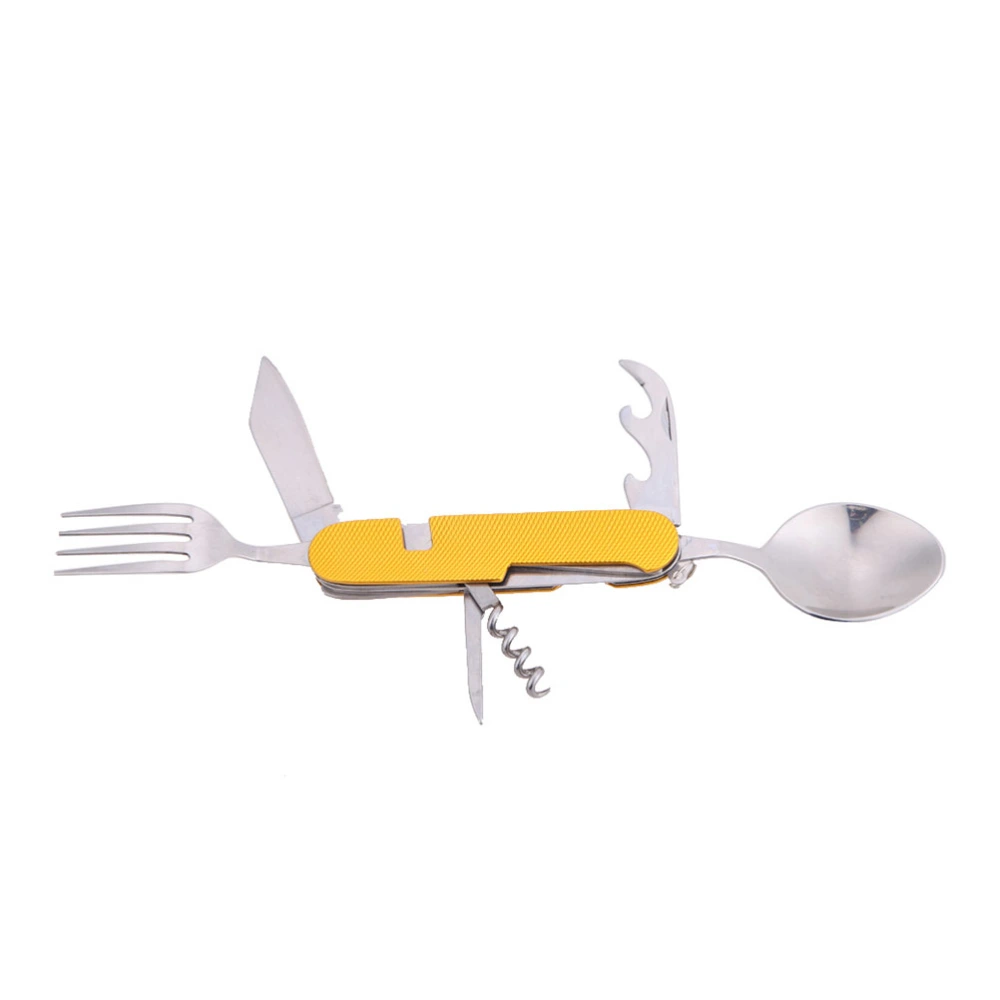 3-In-1 Camping Utensil Stainless Steel Fork Spoon Set (Gold)