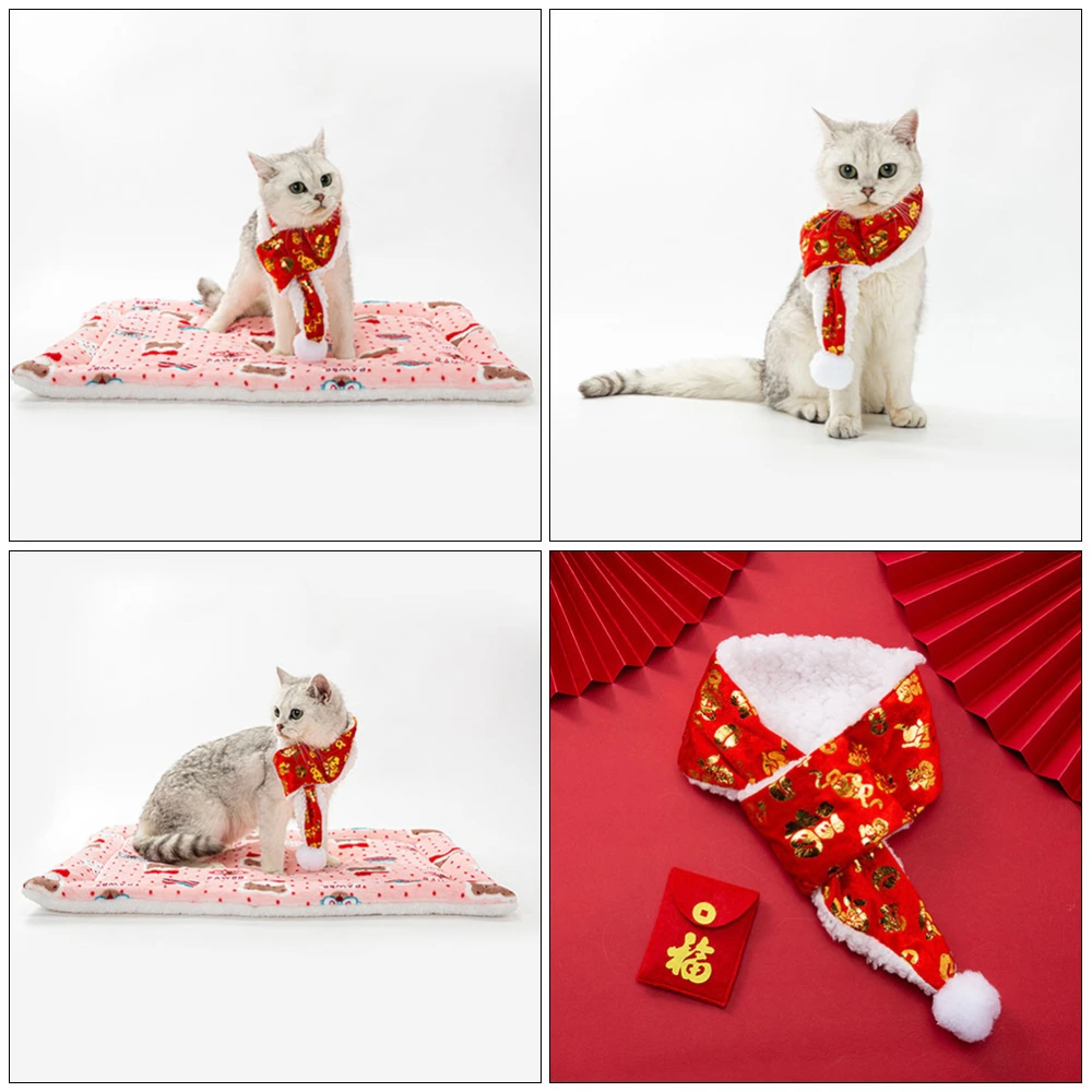 1 Set New Year Cat Scarf Decorative Pet Scarf Little Puppy Collar Photo Prop