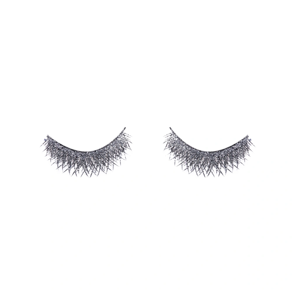 Shiny Exaggerated False Eyelashes Long and Thick Eye Lashes Extension for Women Girls Cosplay Fancy Ball (Silver)