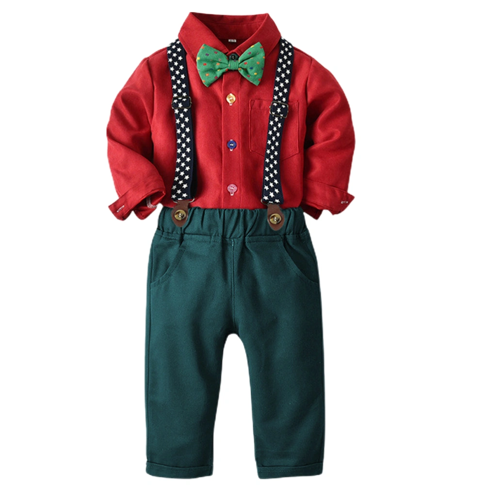 1 Set of Kids Christmas Suit Long-sleeved Bow Tie Shirt Suspender Trouser Set