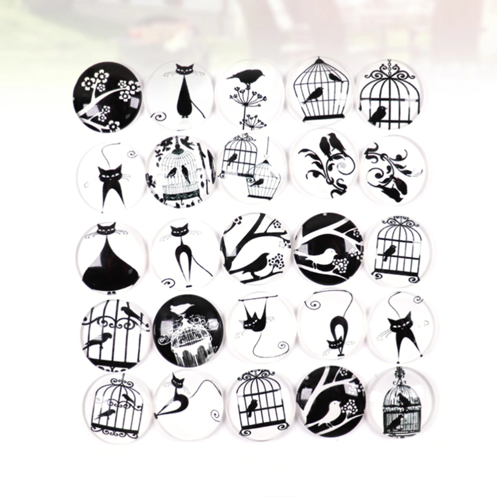 50Pcs Cat and Bird Pattern Time Round Glass Decals DIY Jewelry Material Decorative Glass Stickers for Earring (2.5x0.75cm)