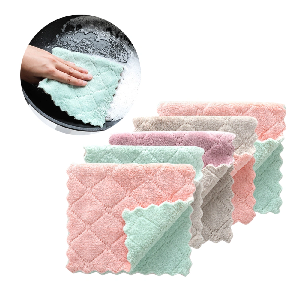 5pcs Thick Double Layer Microfiber Dishcloth Multipurpose Cleaning Towels Assorted Color Handy Cleaning Cloth(Random Color)