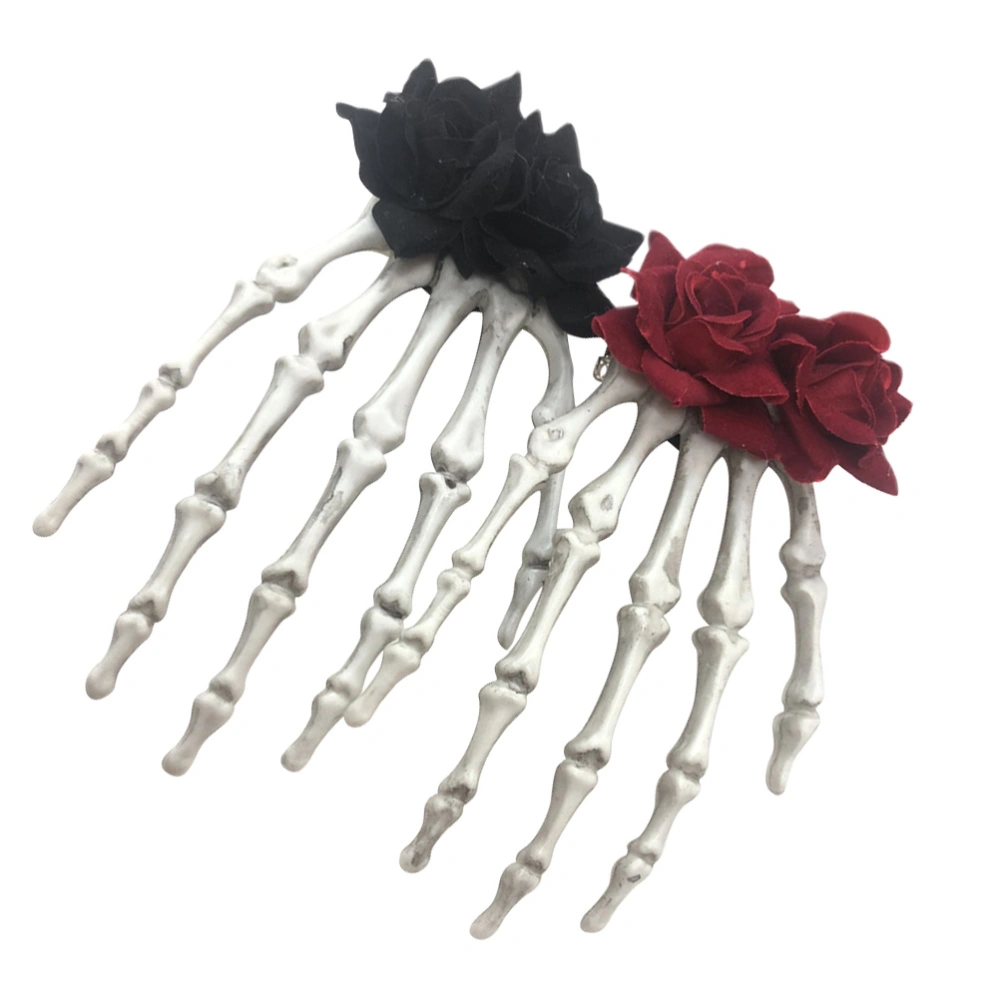 2Pcs Halloween Hair Clips Skull Skeleton Hairpins Party Headwear (Random Color)