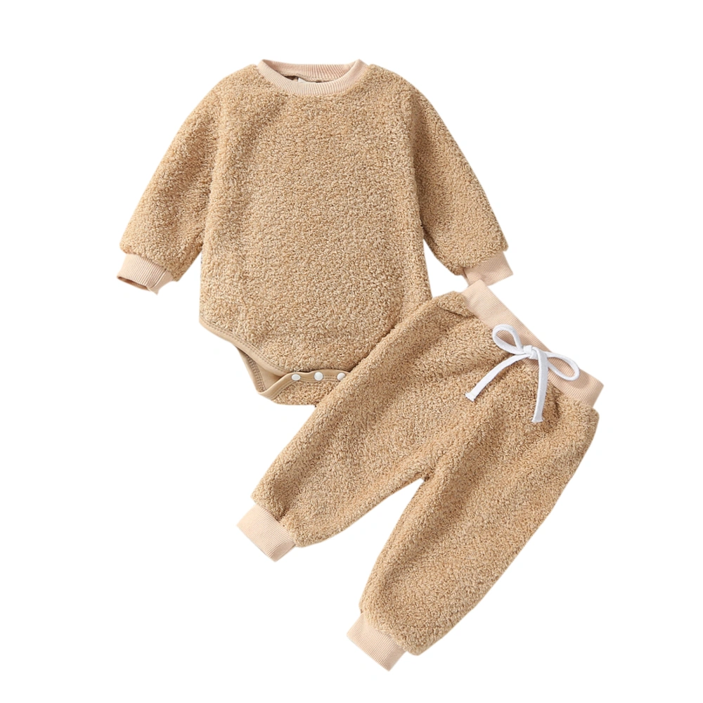 Baby Pants Set, Long Sleeve Crew Neck Romper with Elastic Waist Pants Winter Outfit for Girls Boys