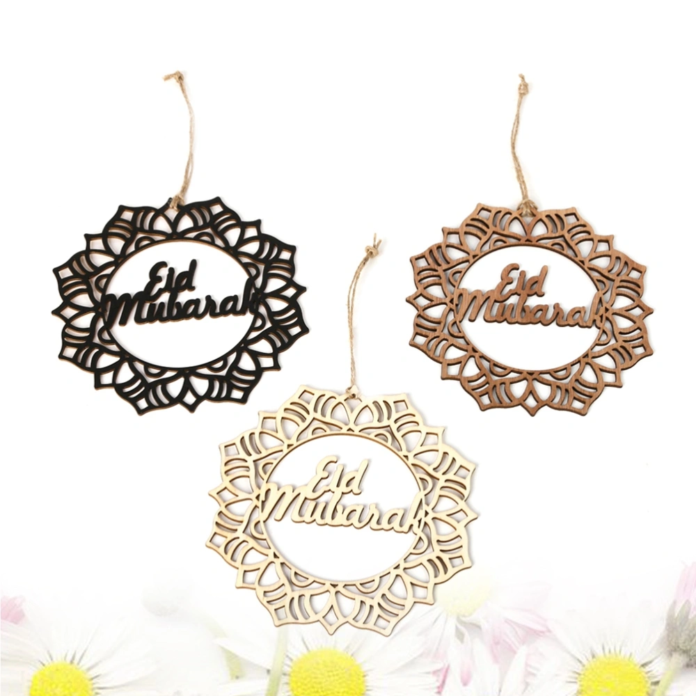 3pcs Lesser Bairam Wood Hanging Flower English Word Decor Hanging Drop for Festival Party Gathering