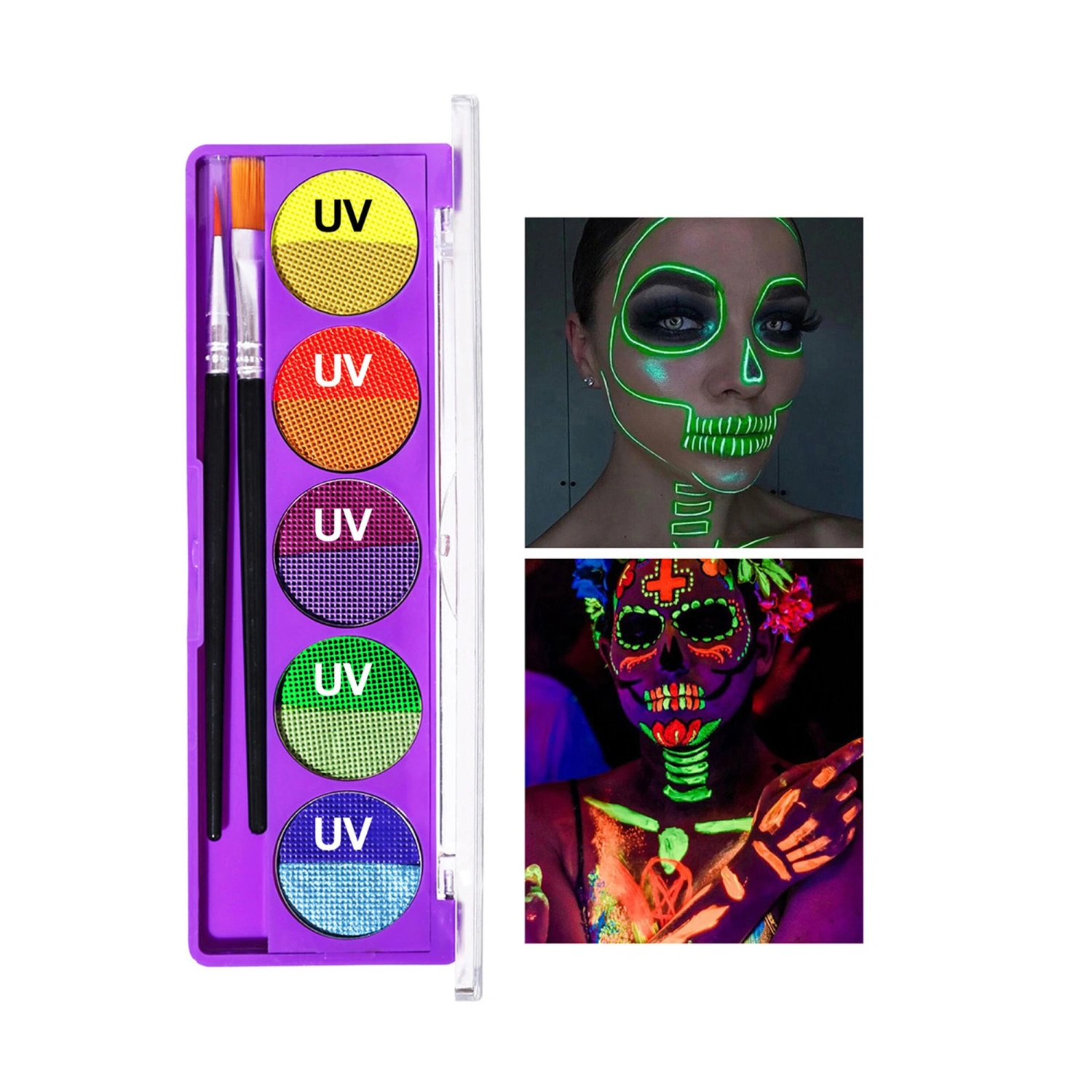 Neon Eyeshadow Palette Fluorescent UV Face Paint Highly Pigment Glow in the Dark Body Paint for Halloween Party Makeup
