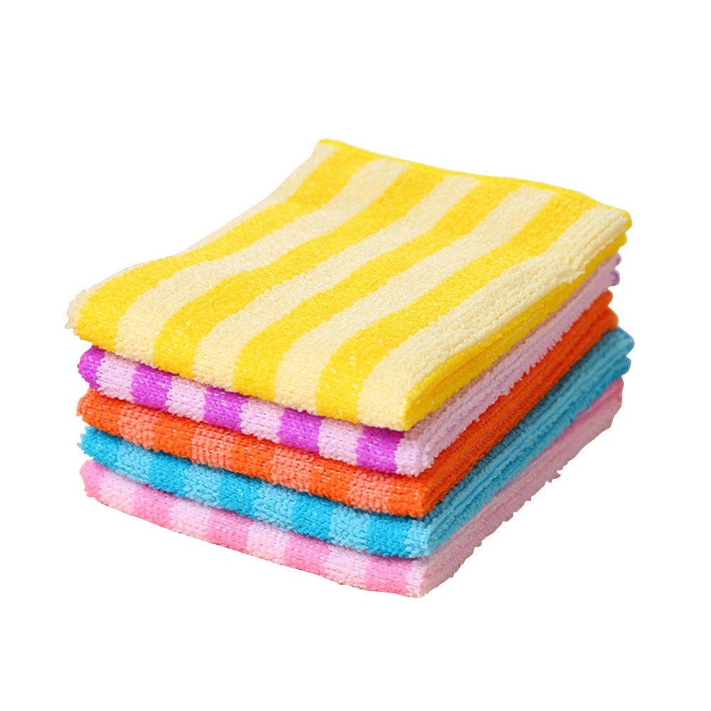 5pcs Two-Color Stripes High Water Absorption Cleaning Towel Multipurpose Microfiber Cleaning Cloth (Random Color)