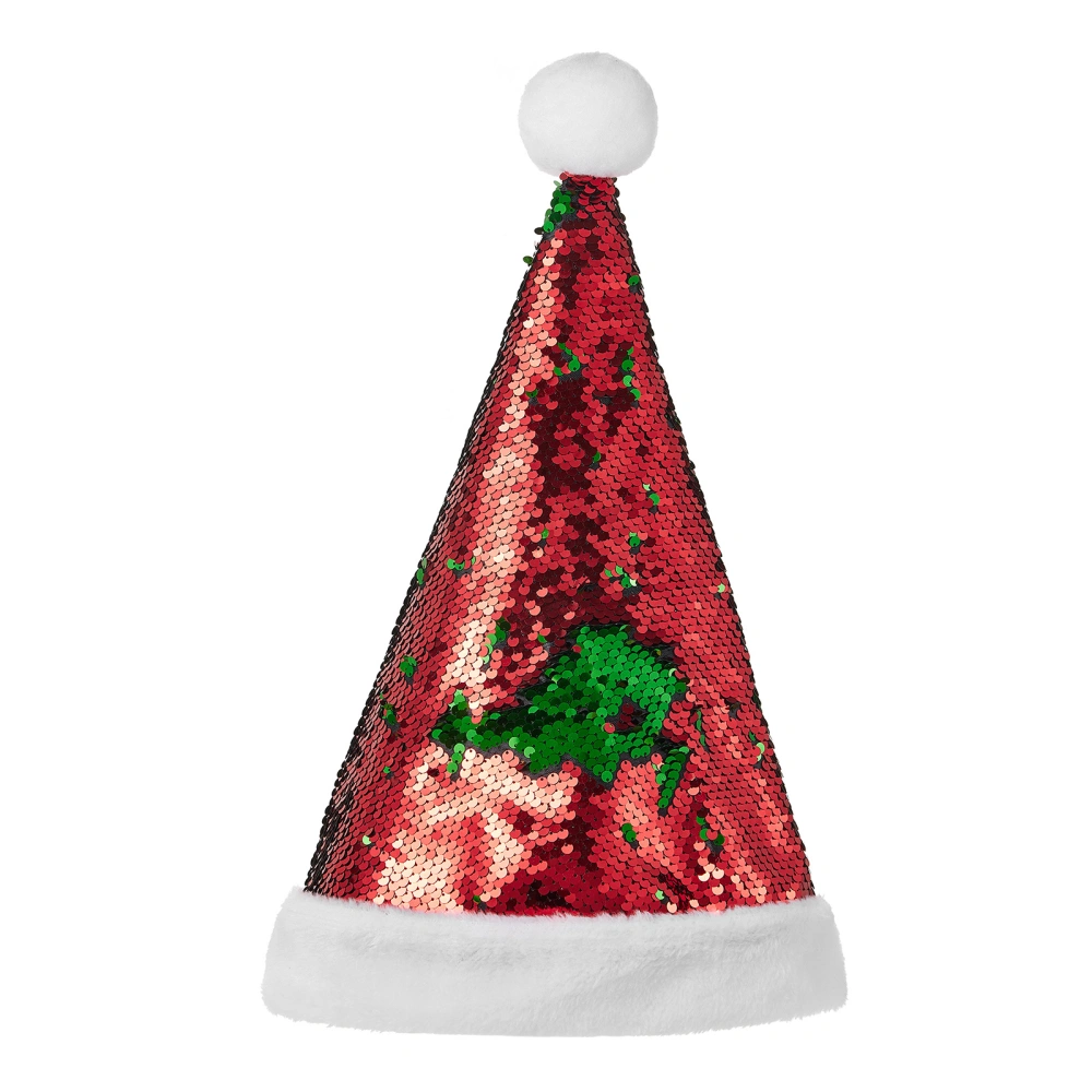 Santa Hats for Adults and Kids Christmas Cap Double-Sided Sequins Santa Hats Party Caps Flip Sequin Hat