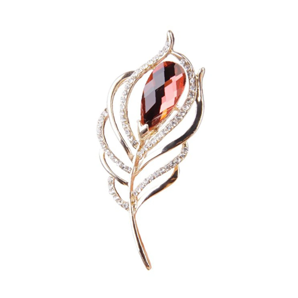 Fashion Wedding Feather Leaf Design Pin Brooch with Rhinestone (Red)