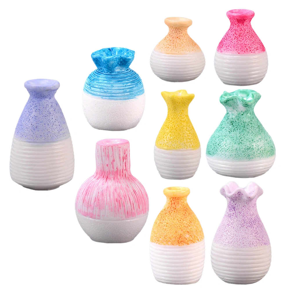 9pcs Miniature Vases Small House Microlandscape Resin Vases Accessories