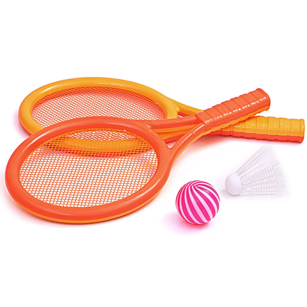 1 Set Tennis Racket Toys Outdoor Props Plastic Exercise Toy Kids Accessories for Boys Girls with 2 Balls Random Color