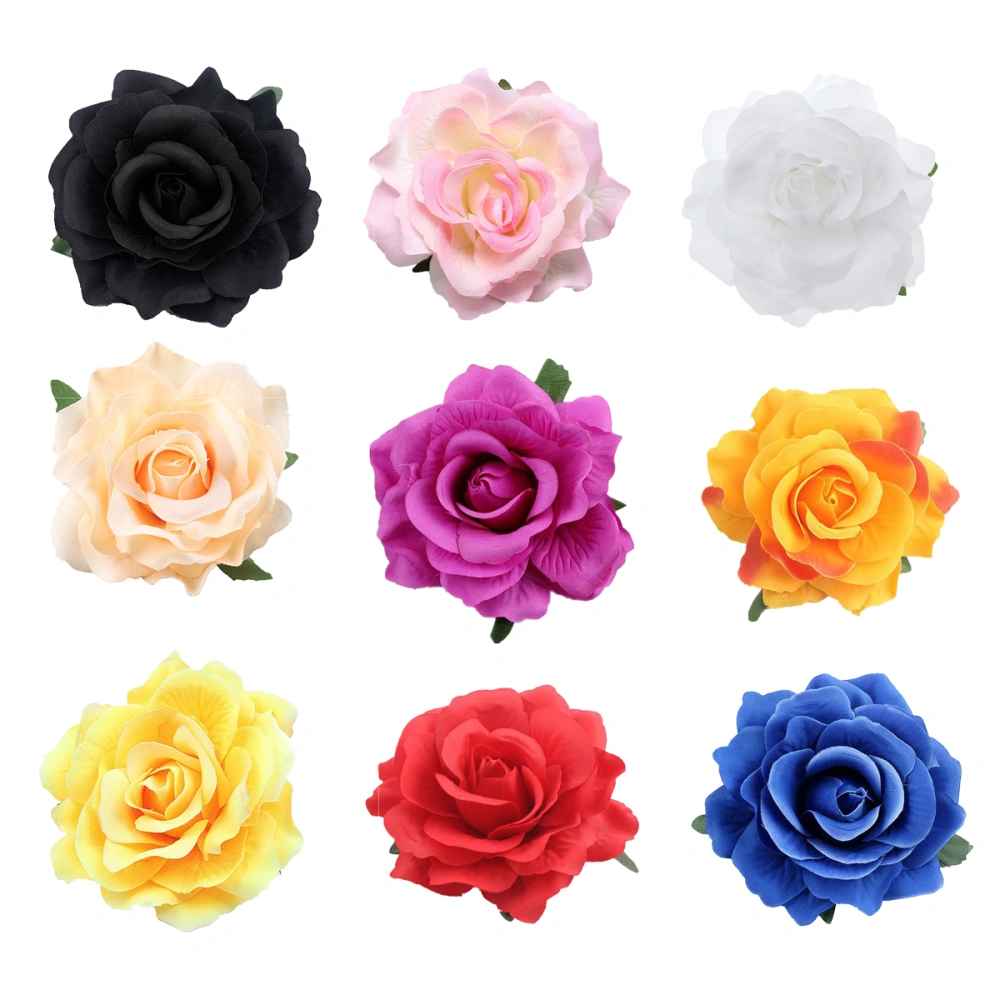 12pcs Cloth Rose Hairpin Artificial Flower Brooch Mixed Color Hair Accessaries for Holiday Performance Party