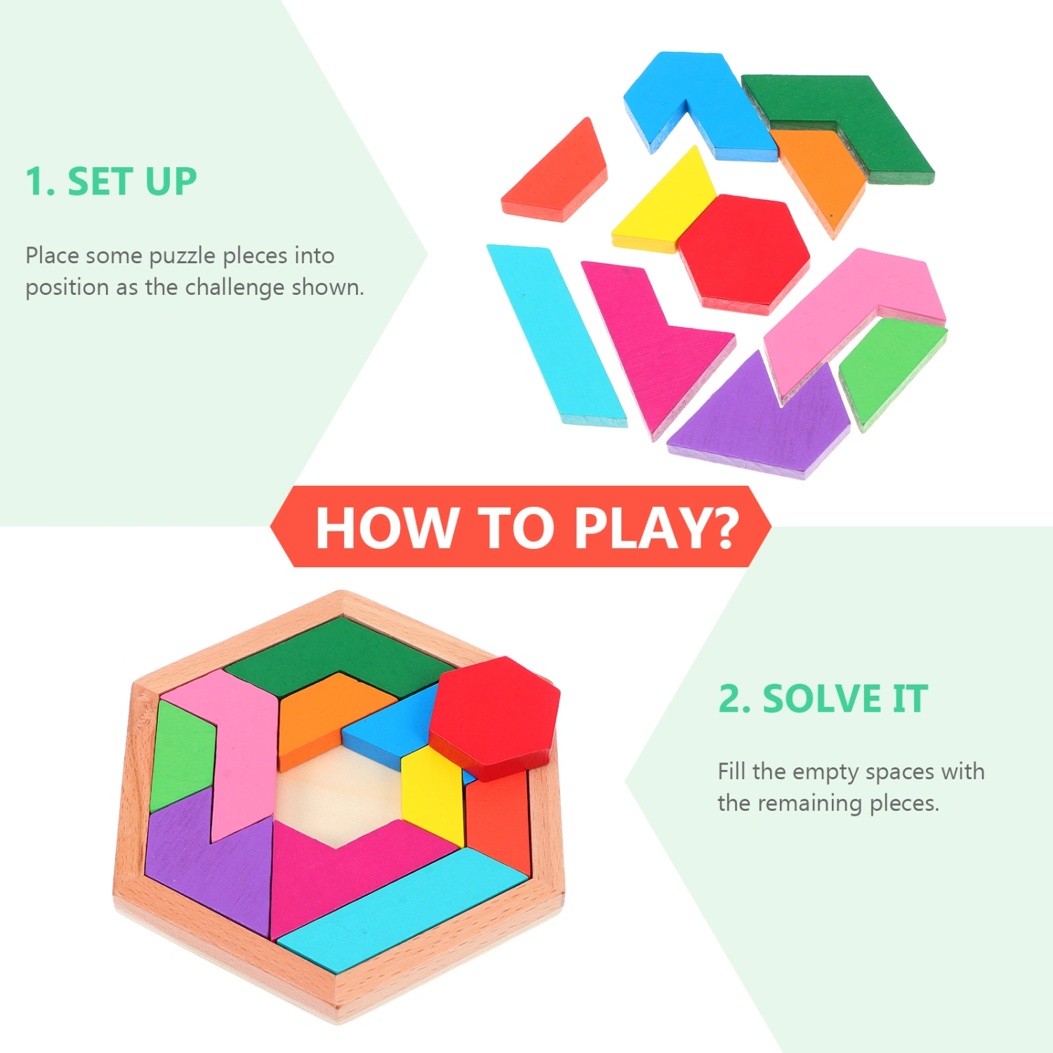 1 Set Wooden Hexagon Puzzle Geometry Shape Pattern Blocks Brain Teaser Toy