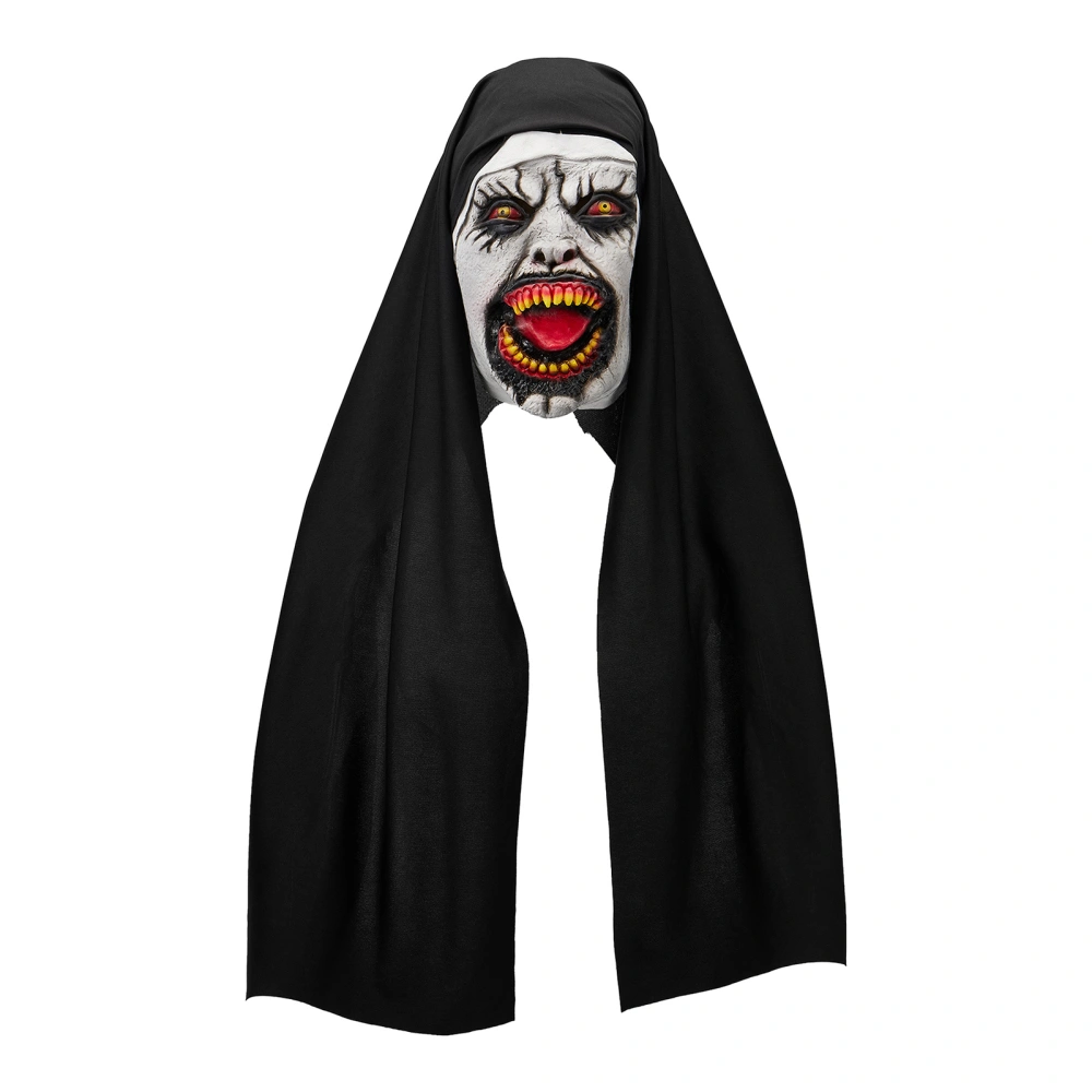 Halloween Scary Nun Facewear Realistic Open Mouth Nun Facewear Scream Headwear for Adults Party Costume Props