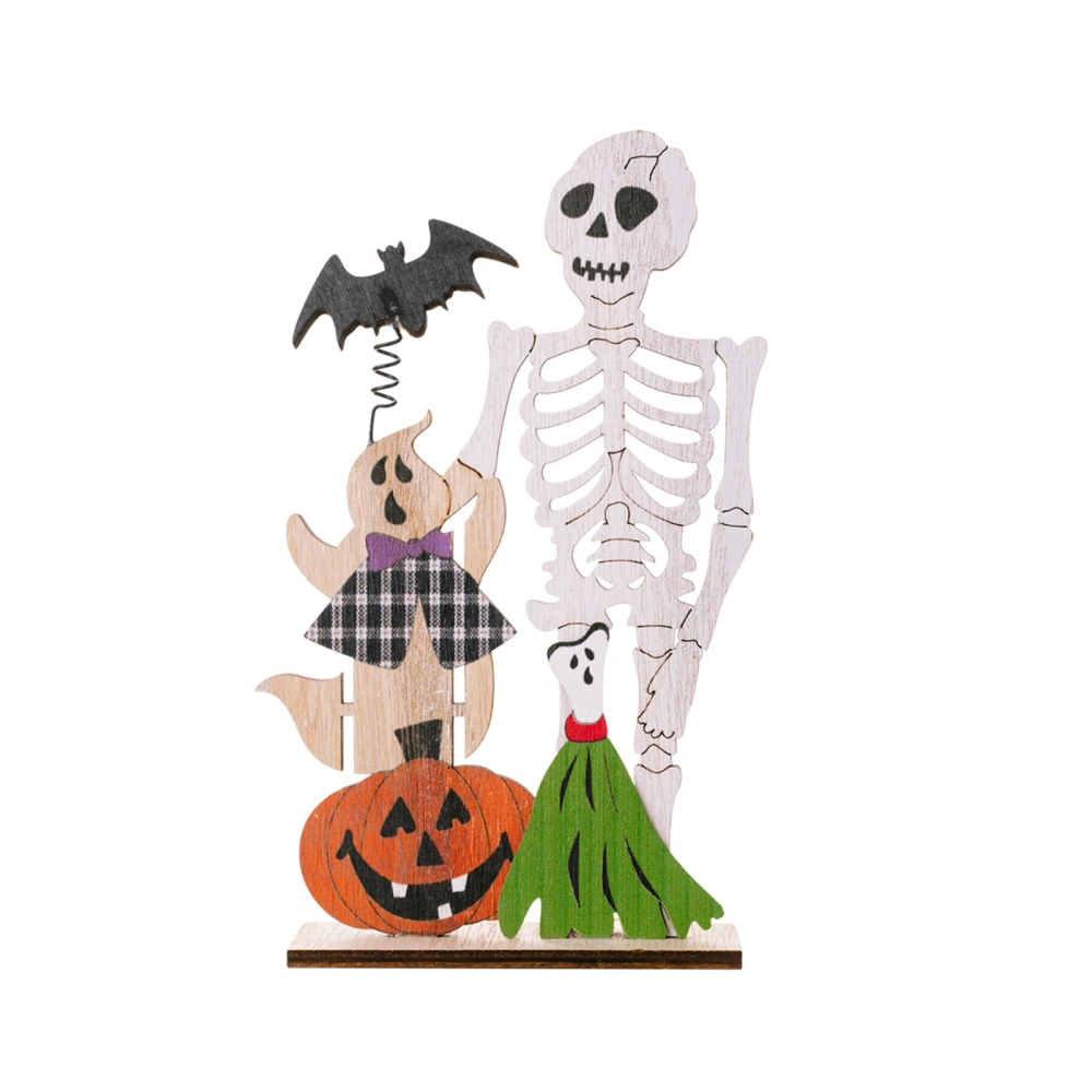 Skull Wood Desktop Ornaments with Spring Cute Halloween Pumpkin Decorations Indoor Party Supplies