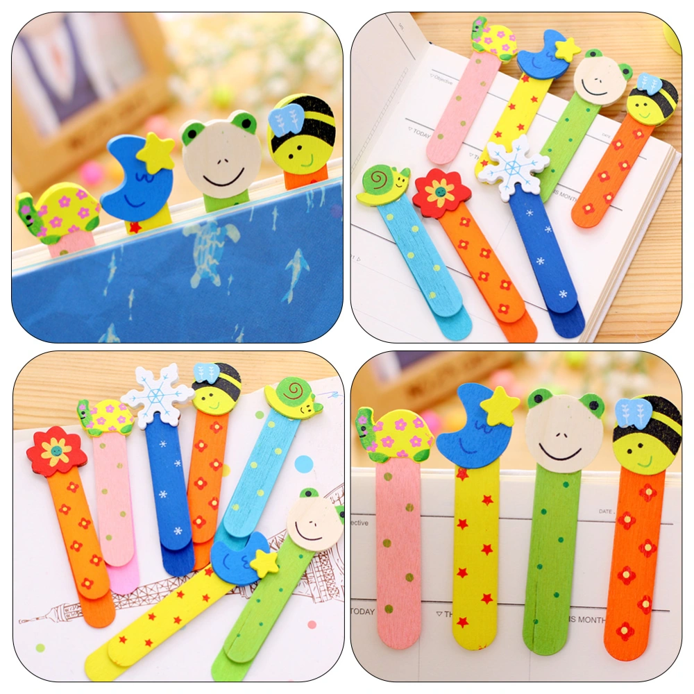 12Pcs Decorative Bookmarks Wear-resistant Wood Bookmarks Cartoon Book Markers (Random Style)