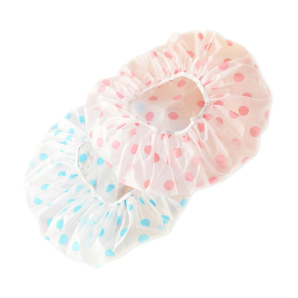 8pcs Plastic Waterproof Shower Caps Printed Bathroom Shower Hat Fashion Bath for Home (Pink + Blue)