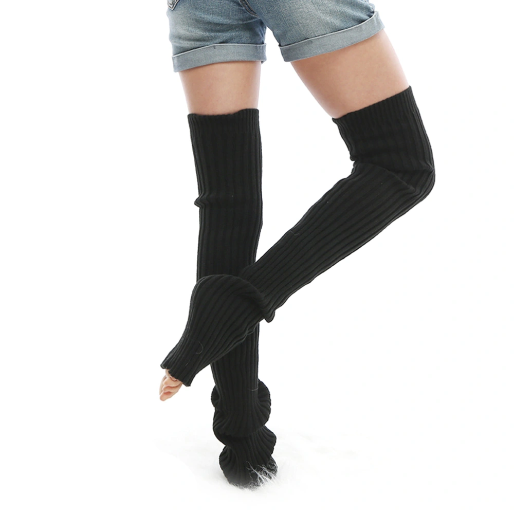 Women Warm Crochet Knitted Leg Cuff Long Socks Latin Dance Yoga Sports Protective Leg Warmers - Size S(Black)