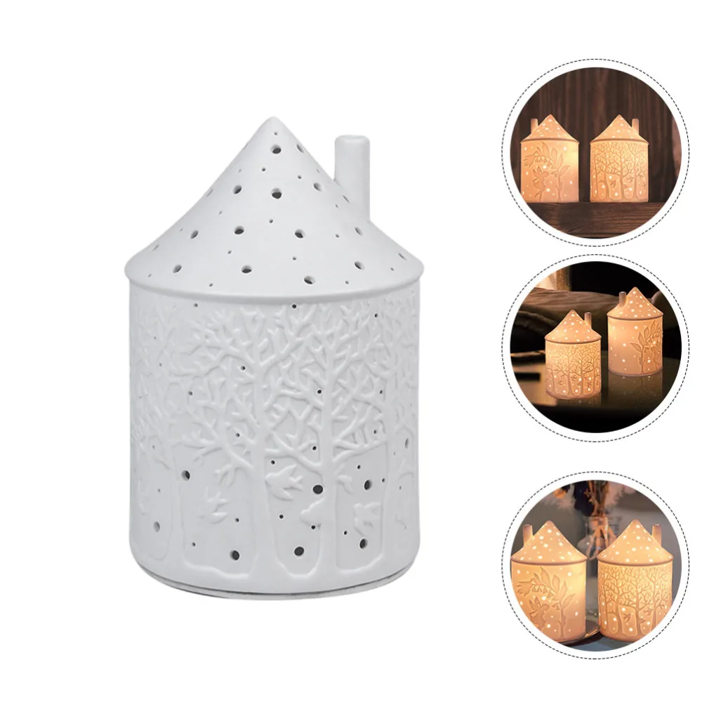 1pc European Style House Shape Ceramic Candle Holder Elegant Candlestick