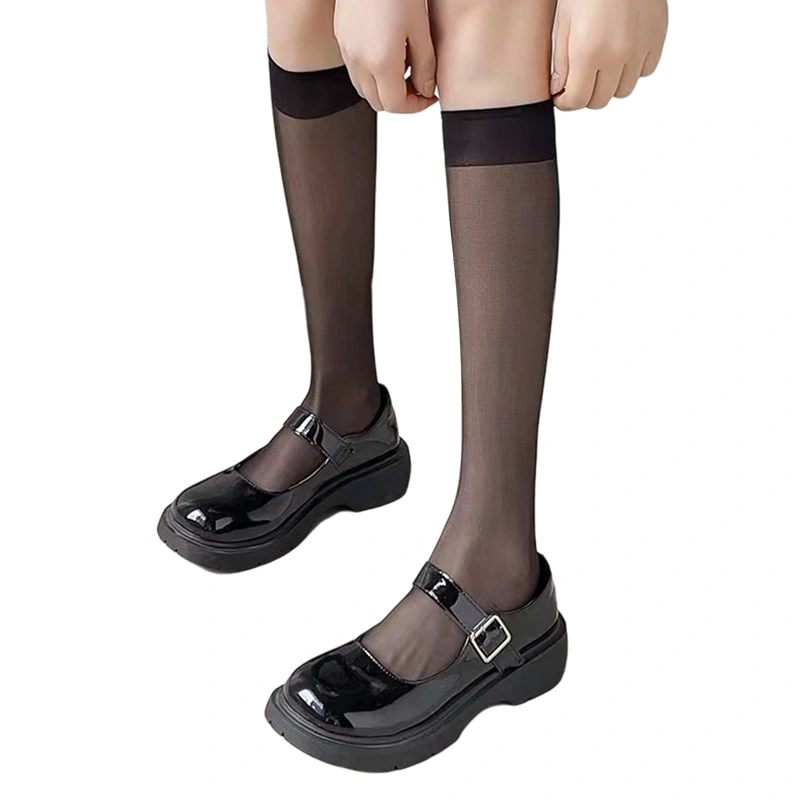 Women's Fashion Sheer Stockings Ladies High Elastic Solid Color Transparent Calf-length Thin Socks