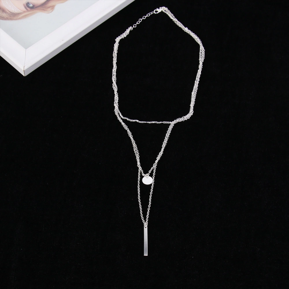 1Pc Multi-layer Metal Bar Pendant Alloy Necklace Shining Plate Necklace for Lady (Silver)