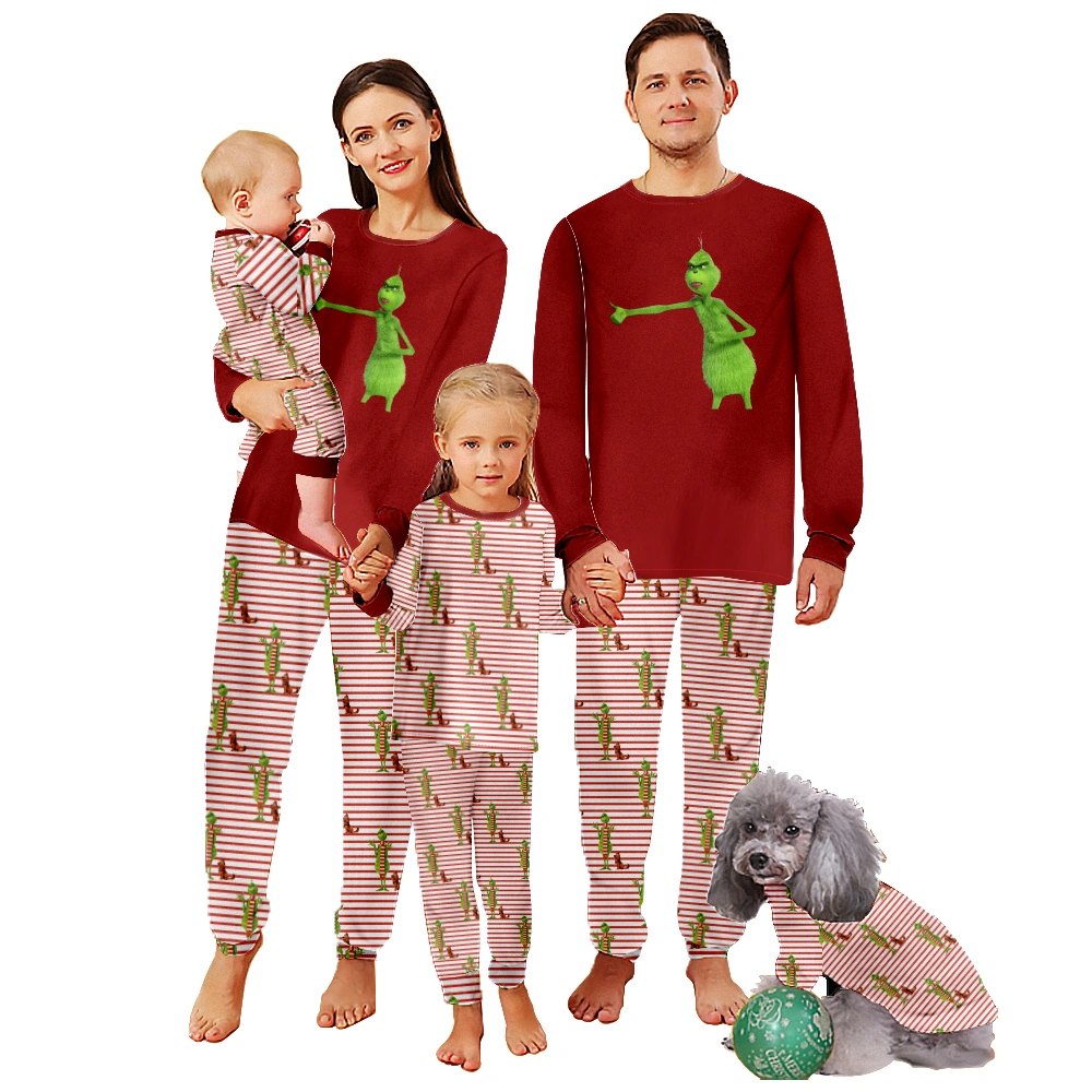 Grinch Family Matching Pajamas Christmas Jammies Clothes Cotton Holiday Sleepwear Sets Long Sleeve