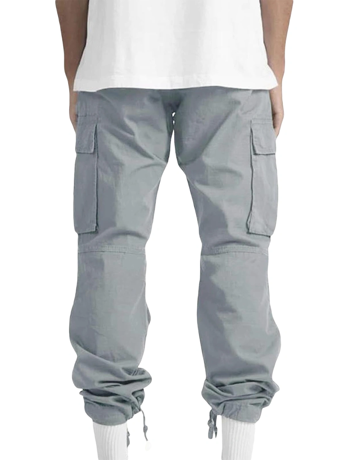 Men Cargo Pants with Pockets Solid Color Loose Elastic Jogger Sweatpants Casual Trousers Streetwear
