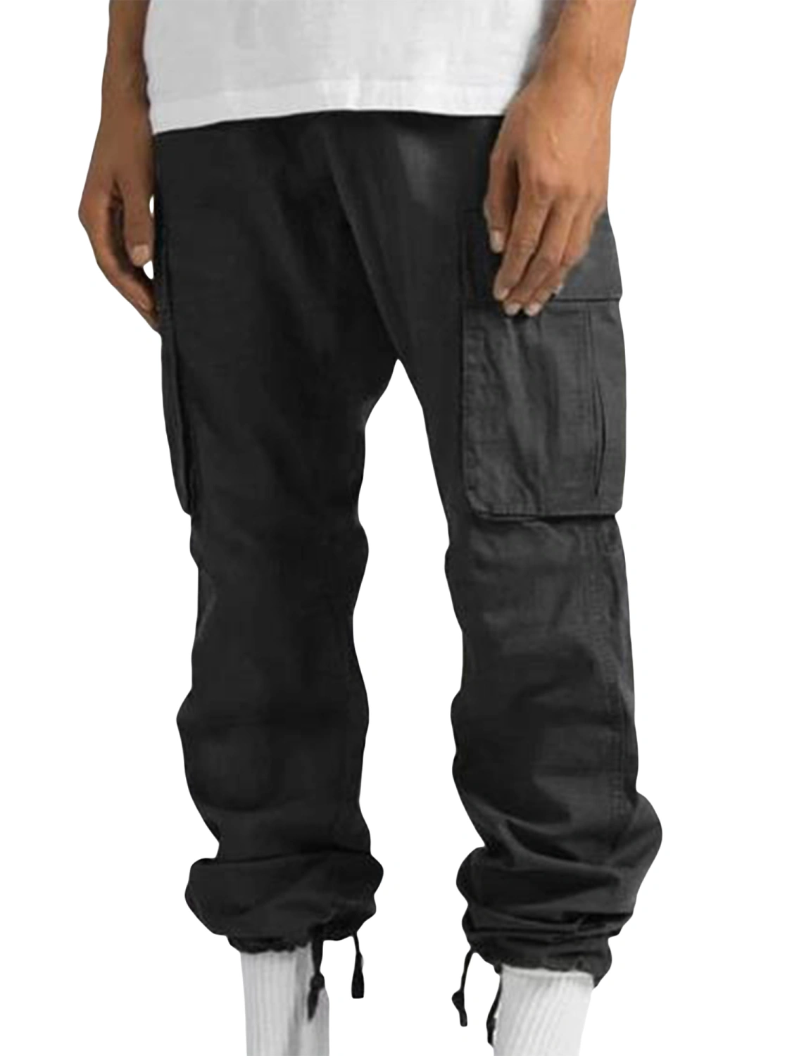 Men Cargo Pants with Pockets Solid Color Loose Elastic Jogger Sweatpants Casual Trousers Streetwear