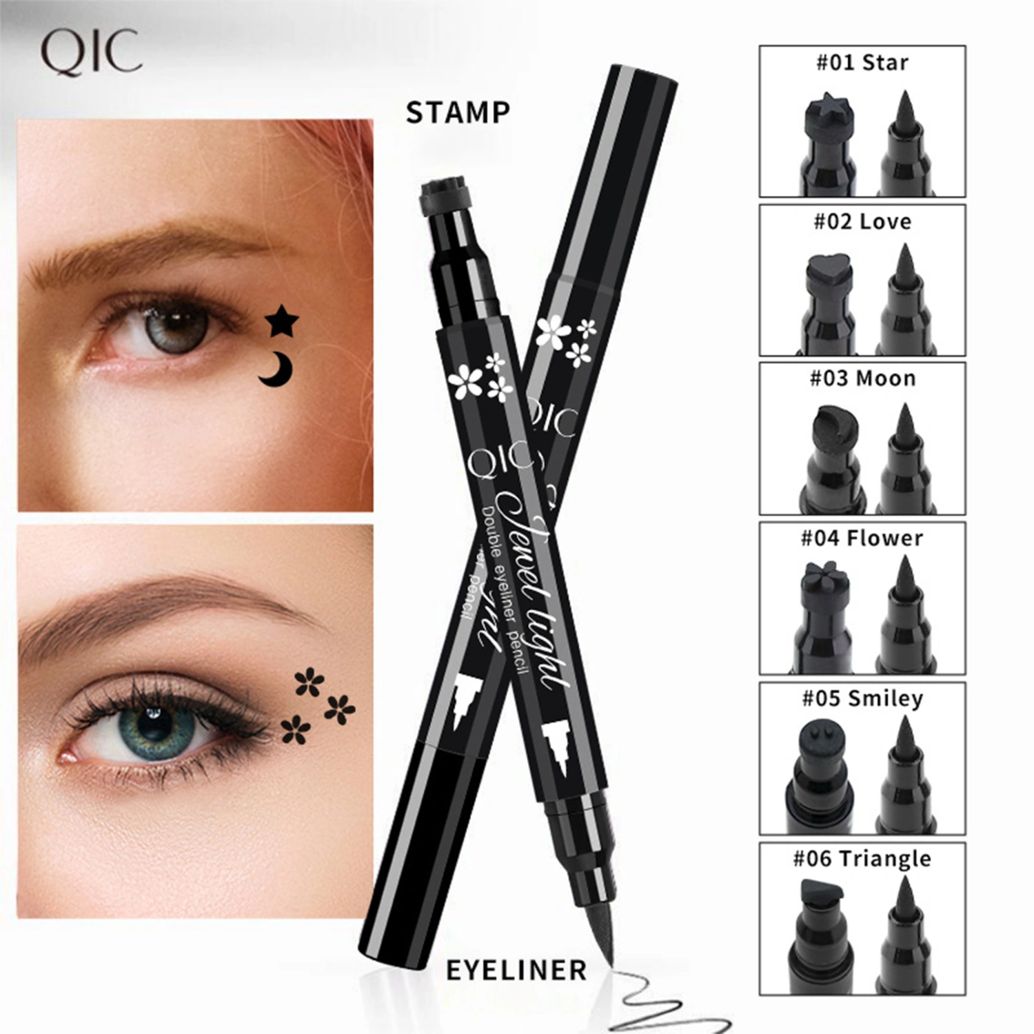 Eyeliner Pen Liquid Liner Star Stamp Smudge-proof Eyeliner Double-end Waterproof Long Lasting Eyeliner