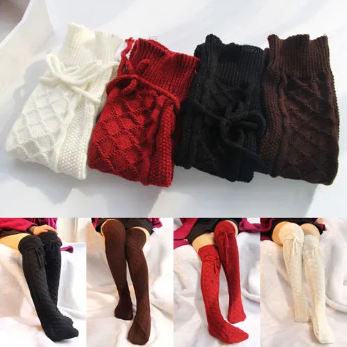 Women Winter Over Knee Socks, Warm High Knit Stockings, Sweet Princess Long Boot