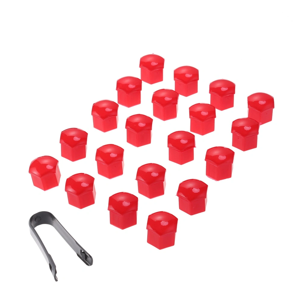 21 in 1 Hexagonal Wheel Lug Nut Covers Bolts Covers Screw Protect Caps 17mm with Clips (Red)