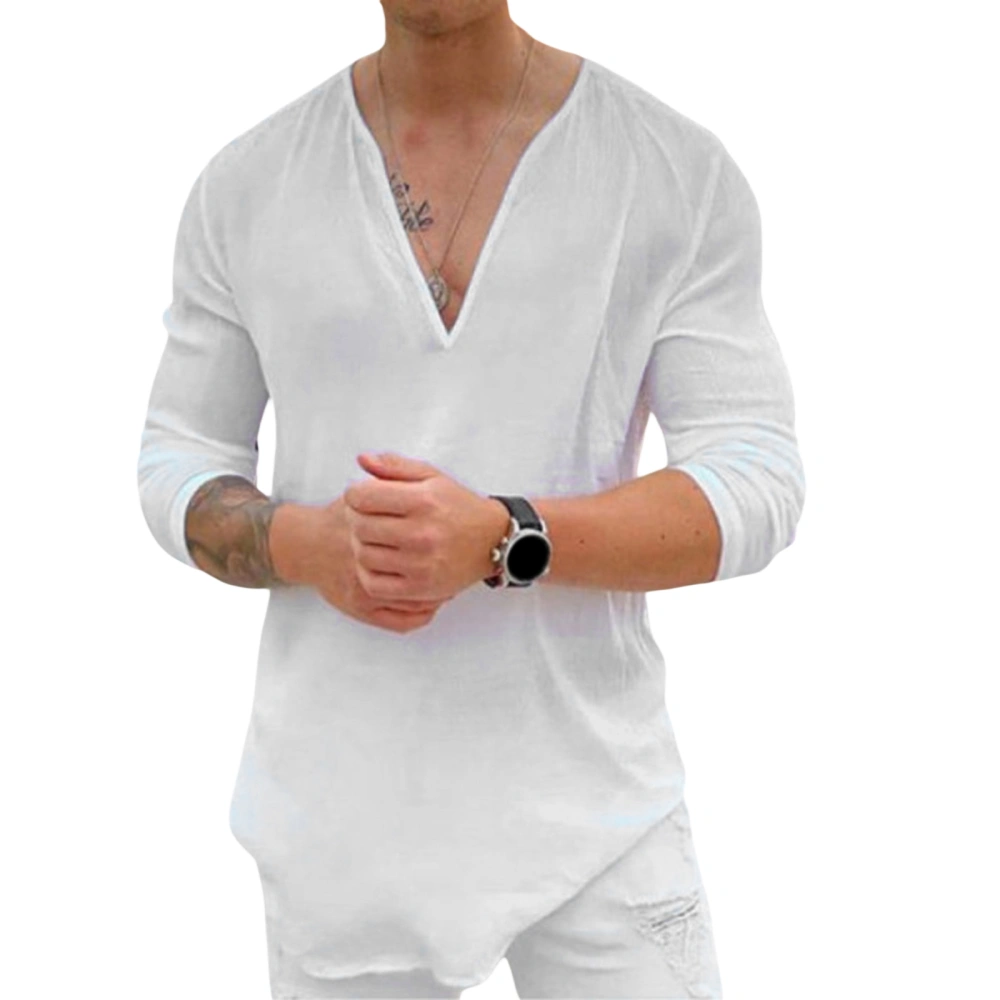 Men&acute;s Spring Summer Casual T Shirt Solid Color Long Sleeve V Neck Shirts Loose Fit Tops