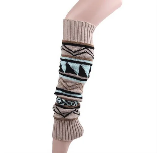 1 Pairs Women Winter Knit Crochet Leg Warmers Geometric Print Colorblock Warm Boot Cover