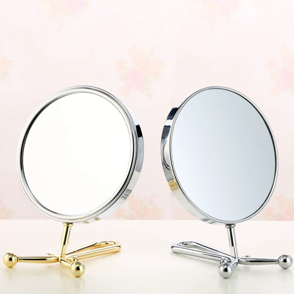 Double Side Cosmetic Mirror Rotating Makeup Mirror Manual Desktop Fashion Mirror Women Magnifying Glass (Silver)