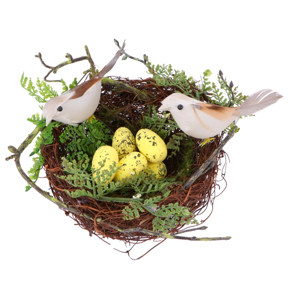 13cm Simulation Bird Nest Decoration Exquisite Bird Egg Ornament Party Layout Decor for Home FEstival (13cm Round Bird Nest Yellow Eggs)