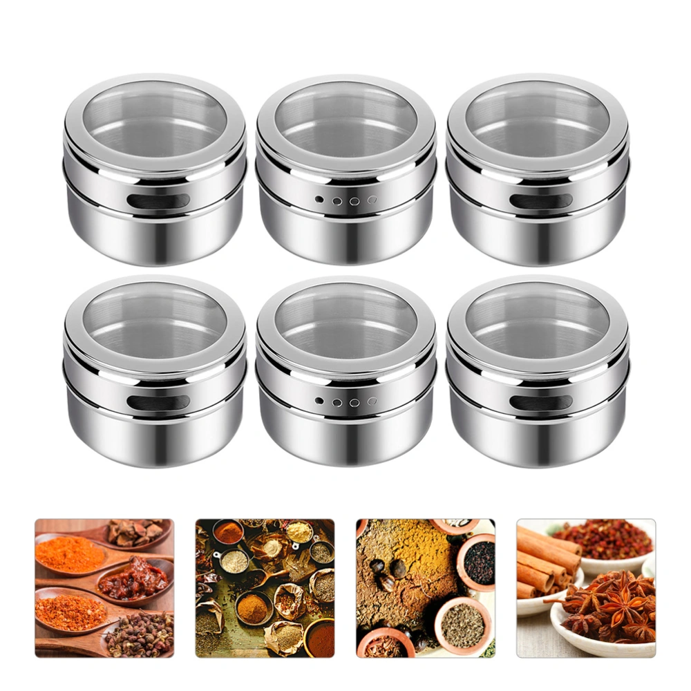 6pcs Stainless Steel Pepper Seasoning Boxes Multifunctional Condiment Bottles