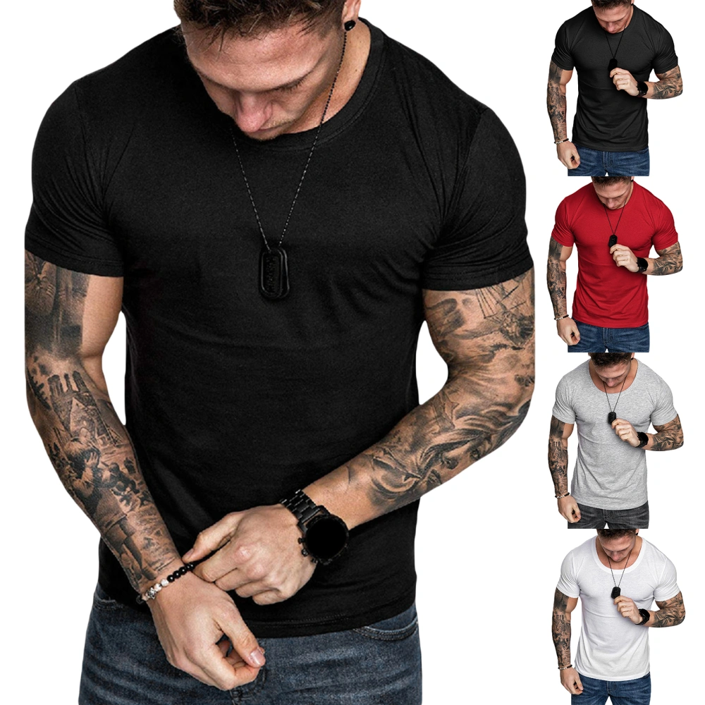 Men Short Sleeve T-Shirt Solid Color Crew Neck Muscle Fitness Tops Summer Sports Casual Slim Fit Shirts