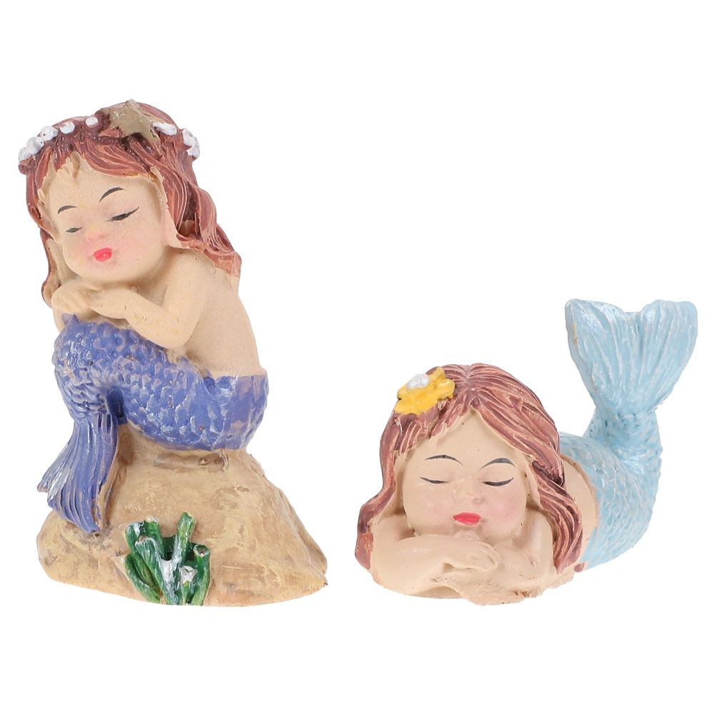 2Pcs Mermaid Figurines Tabletop Ornament Sea Life Mermaid Figurines Resin Craft Decor (Random Style)