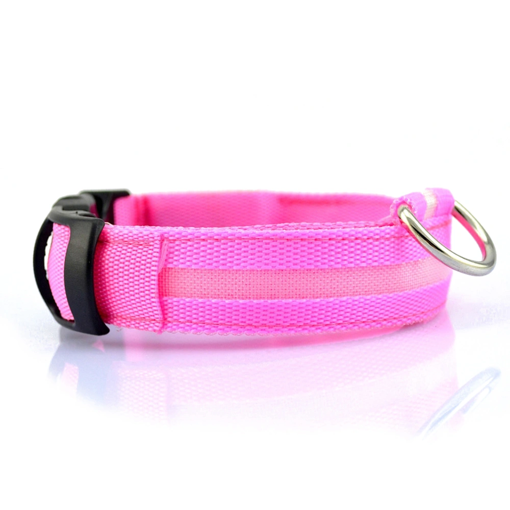 2.5CM Nylon Pet Dog Collar Night Safety LED Light-up Flashing Glow in the Dark Lighted Circular Pendant Collar Size S (Pink Light)