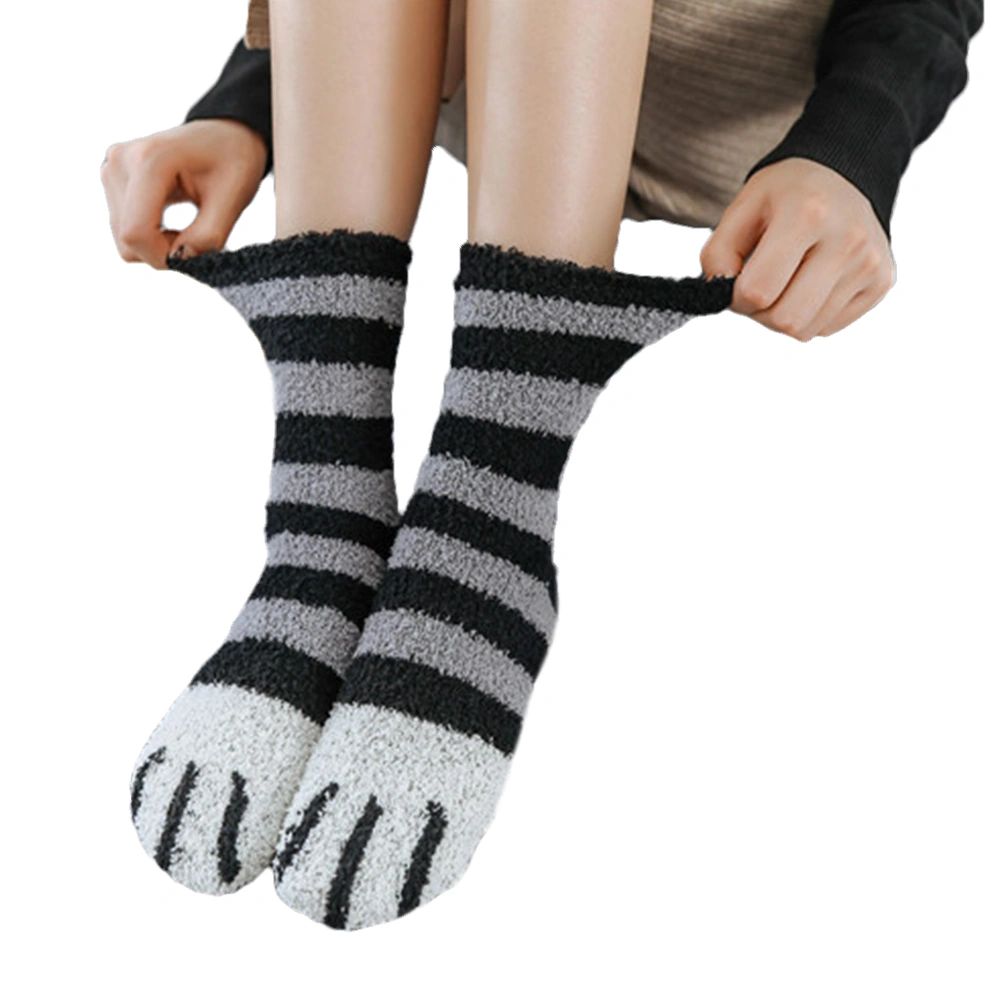 Women Girls Fleece Socks Cute Striped Animal Print Winter Warm Thick Mid-Length Socks