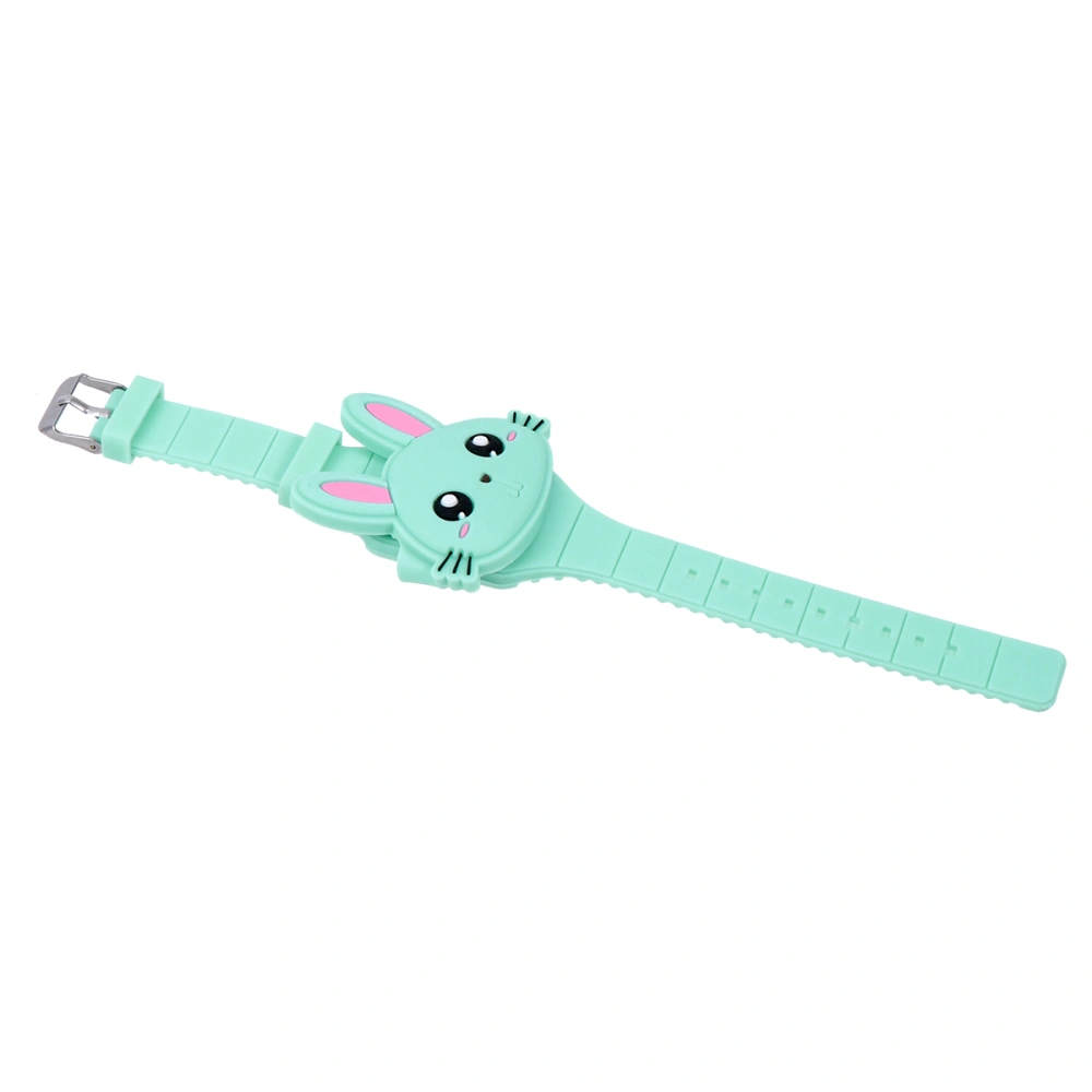 Silicone LED Cartoon Watch Rabbit Shape Wristwatch Clamshell Electronic Watch Birthday Gift Party Favor for Kid Child Children Toddlers Green