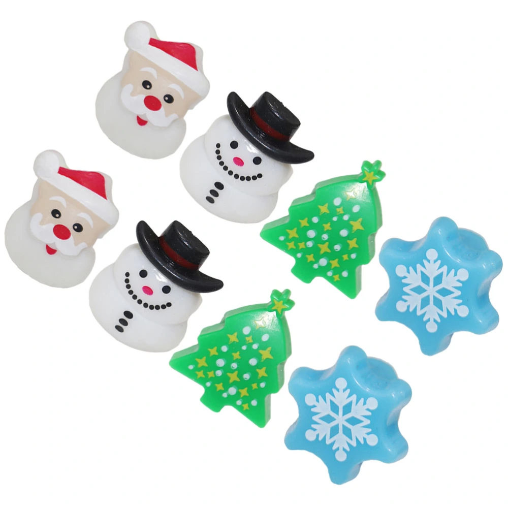 8pcs Christmas Santa Snowman Design Finger Ring Luminous Tree Rings Flashing Snowflake Toys Party Favors Gifts(Snowflake, Santa, Sonwman and Tree, 2pcs for Each Pattern)