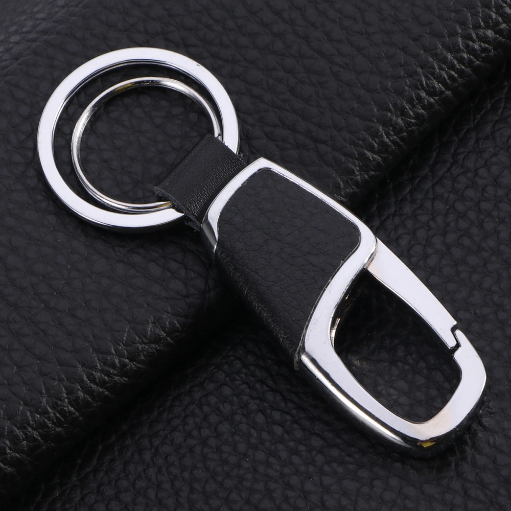 Men's Leather Key Ring Chain Metal Keychain for Home (Dual-ring - Bright Silver)