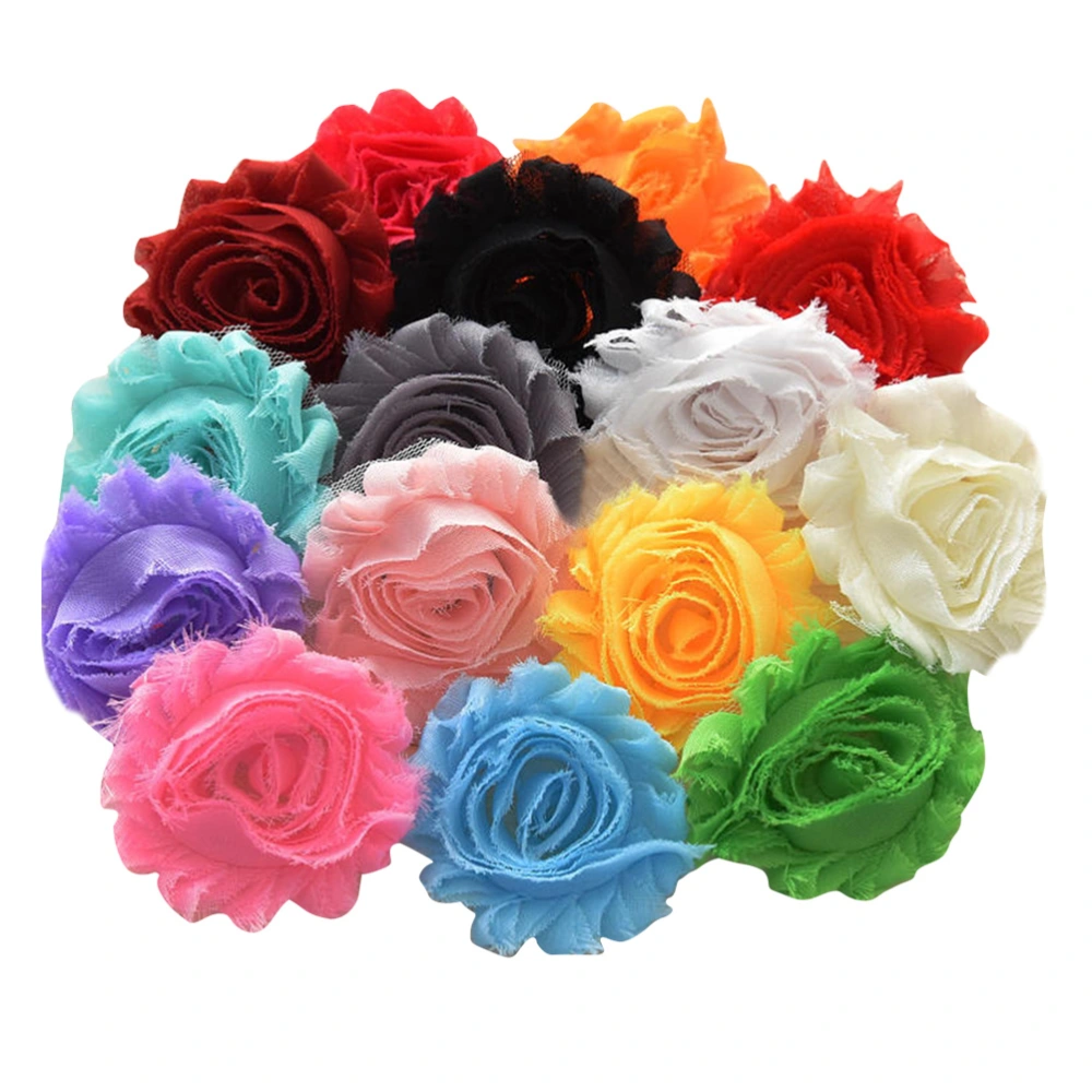 30pcs Shabby Flowers Chiffon Fabric Roses Solids Color Printed DIY Hair Accessories Shabby Chiffon Flowers Decor (Assorted Color)