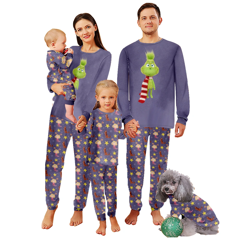 Grinch Pajamas Matching Family Pajamas Sets Christmas Print Top and Pants Sleepwear for Christmas