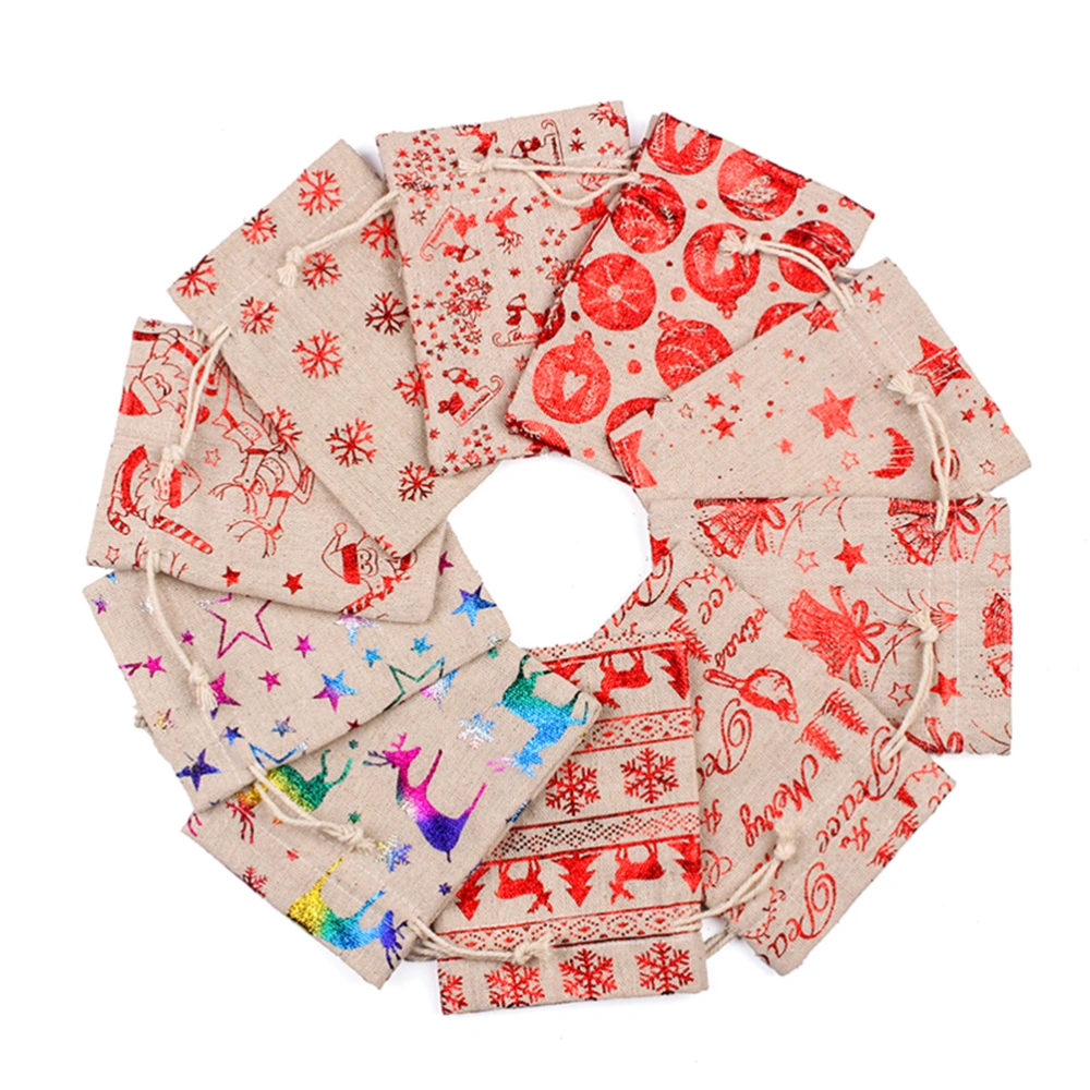 30Pcs Red Heart Ball Pattern Candy Bag Drawstring Pouches Printed Linen Bags Christmas Gift Pouch for Party