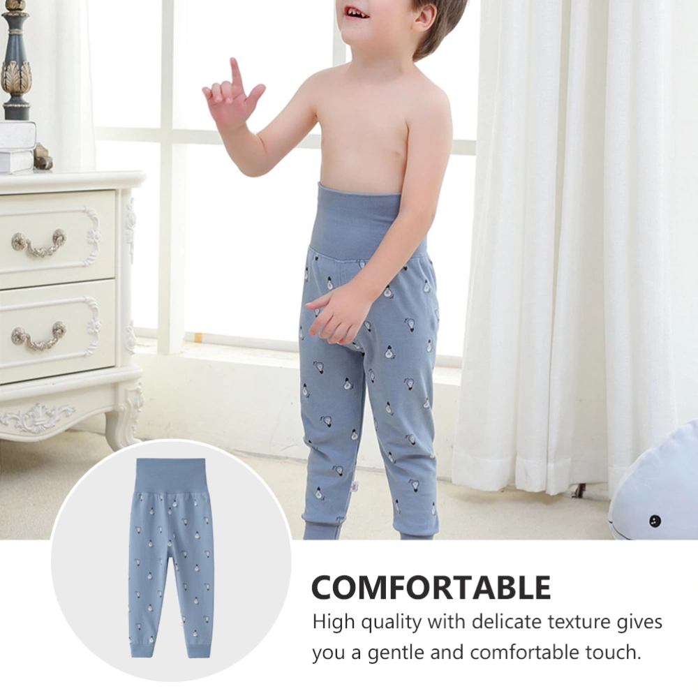 1Pc Children's Long Johns High - Waisted Cotton Baby Belly Protector Pants for Indoor and Outdoor for Age 1-2 (Blue)