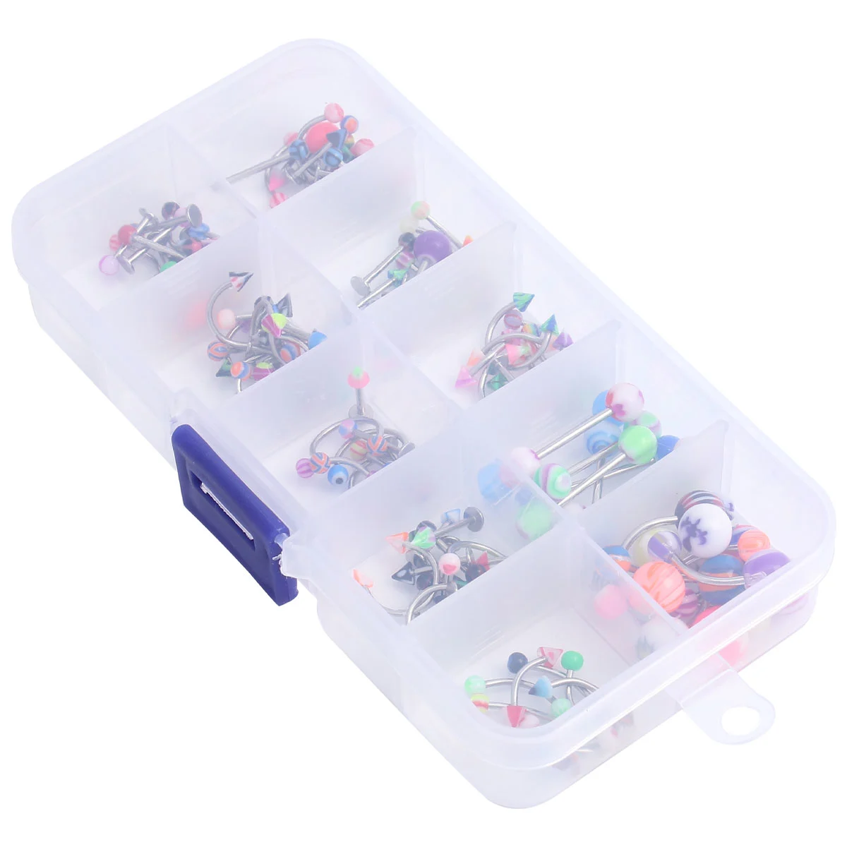 100pcs Acrylic Body Piercing Ring Tongue Lip Navel Body Piercing Jewelry Belly Eyebrow Rings Bars Barbell with Storage Box (Random Color)