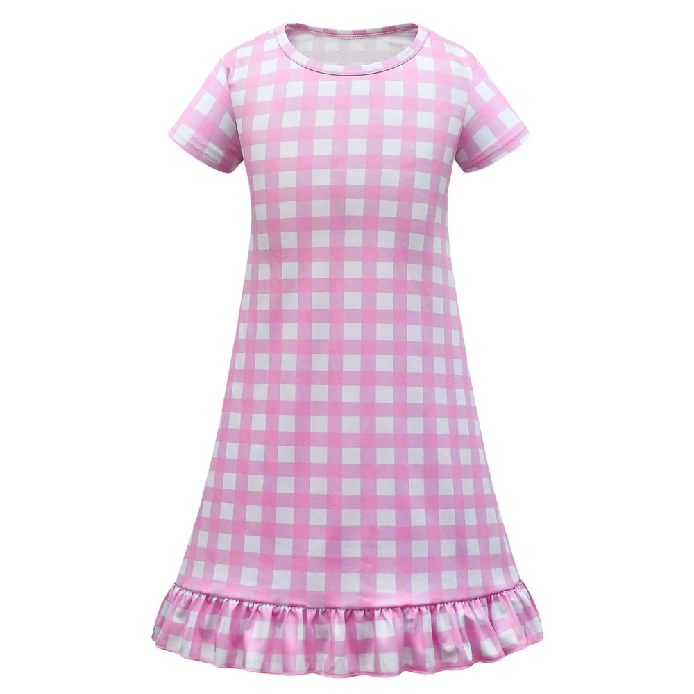 Kids Princess Cosplay Costumes Nightgown Sleepwear Dress Soft Home Dress Summer Short Sleeve Crew Neck Plaid Ruffles Nightdress