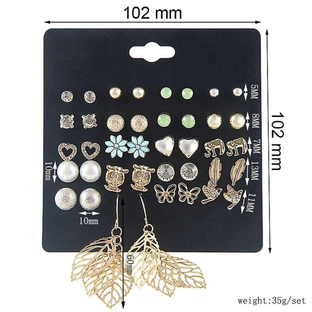 20 Pairs Owl Elephant Leaf Earring Set for Women Girls Ladies